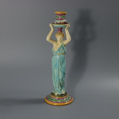 George Jones Majolica Egyptian Figural Candlestick