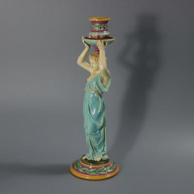 George Jones Majolica Egyptian Figural Candlestick