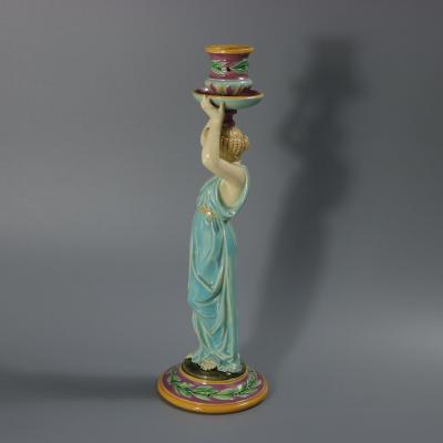 George Jones Majolica Egyptian Figural Candlestick