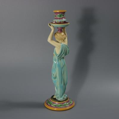 George Jones Majolica Egyptian Figural Candlestick