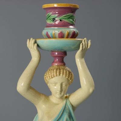 George Jones Majolica Egyptian Figural Candlestick