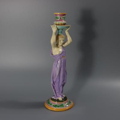 George Jones Majolica Egyptian Figural Candlestick
