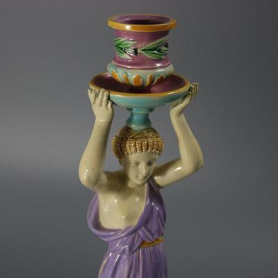 George Jones Majolica Egyptian Figural Candlestick