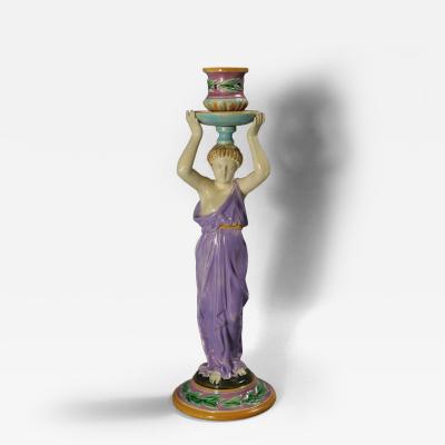 George Jones Majolica Egyptian Figural Candlestick