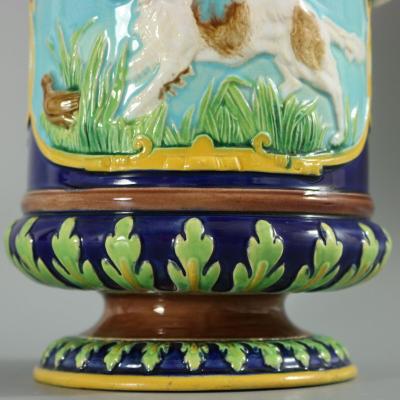 George Jones Majolica Fox and Dog Lidded Jug Pitcher