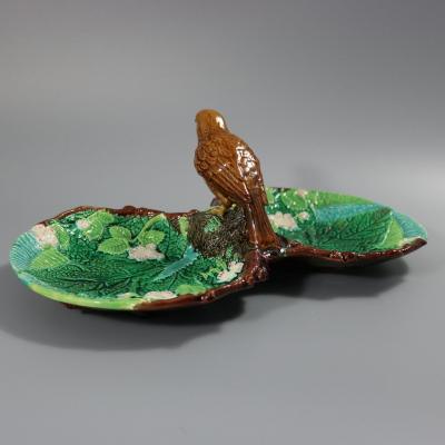 George Jones Majolica Twin Lobed Bird Dish