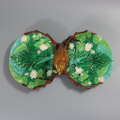 George Jones Majolica Twin Lobed Bird Dish