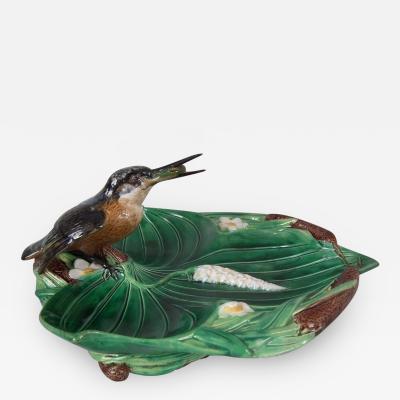 George Jones Victorian George Jones Majolica Lily Dish with Kingfisher