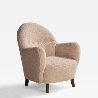 George Kofoed Lounge Chair with Fabric and Wood Denmark 1940s