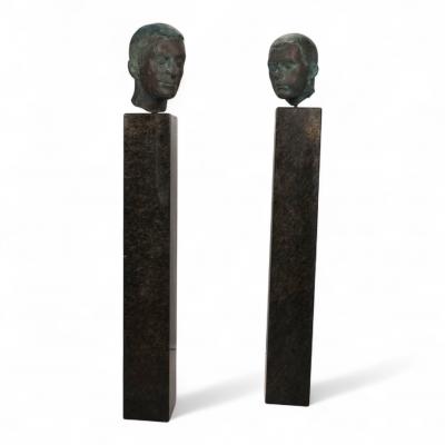 George Kolbe Set of 2 Bronze sculptures on granite steles by a student of Georg Kolbe 1925