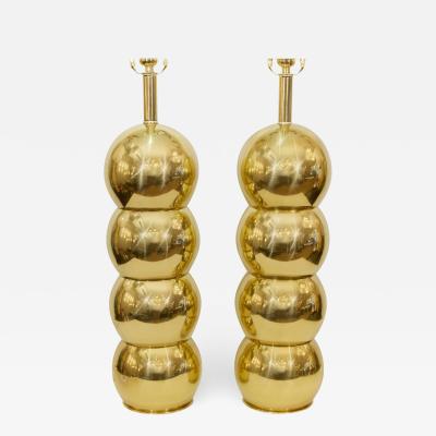 George Kovacs Pair of George Kovacs Stacked Brass Globe Lamps