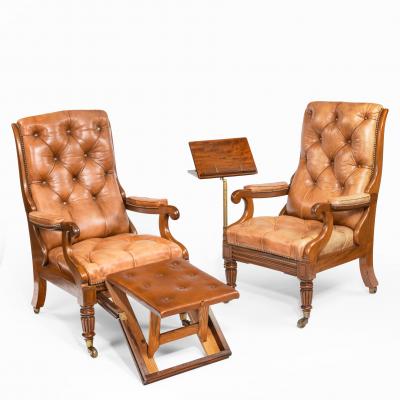 George Minter A pair of William IV adjustable mahogany library armchairs by George Minter