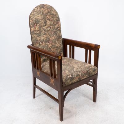 George Montague Ellwood G M Ellwood for J S Henry A Progressive New Art armchair with fruitwood inlays