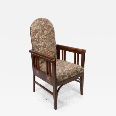 George Montague Ellwood G M Ellwood for J S Henry A Progressive New Art armchair with fruitwood inlays
