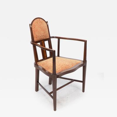 George Montague Ellwood G M Ellwood for J S Henry Arts Crafts armchair with mother of pearl inlays