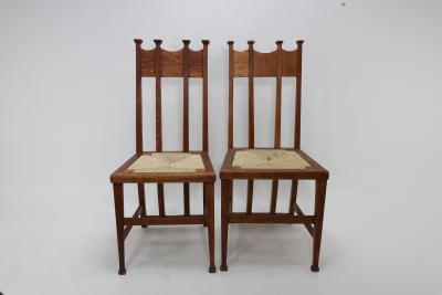 George Montague Ellwood George Montague Ellwood Made by J S Henry a Pair of Matching Oak Dining Chairs