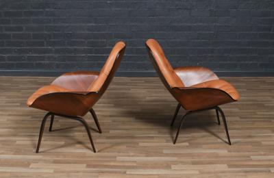 George Mulhauser George Mulhauser Tufted Leather Walnut Lounge Chairs for Plycraft