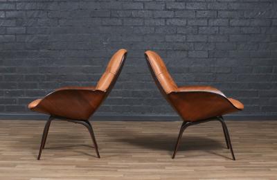 George Mulhauser George Mulhauser Tufted Leather Walnut Lounge Chairs for Plycraft