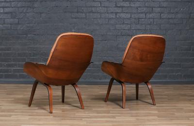 George Mulhauser George Mulhauser Tufted Leather Walnut Lounge Chairs for Plycraft