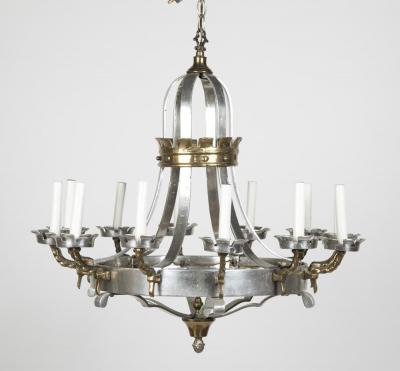 George N Antiques Renaissance Style Brass and Pewter 12 Arm Chandelier