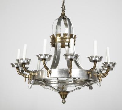 George N Antiques Renaissance Style Brass and Pewter 12 Arm Chandelier