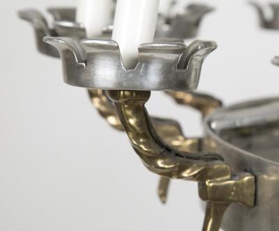 George N Antiques Renaissance Style Brass and Pewter 12 Arm Chandelier
