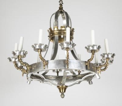 George N Antiques Renaissance Style Brass and Pewter 12 Arm Chandelier