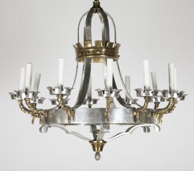 George N Antiques Renaissance Style Brass and Pewter 12 Arm Chandelier