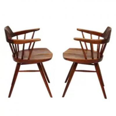 George Nakashima George Nakashima Armchairs Black Walnut Signed with Clients Name