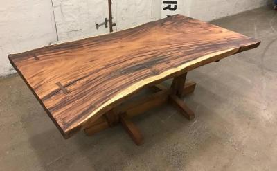 George Nakashima George Nakashima Style Conoid Dining Table With Free Edge Top