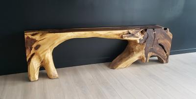 George Nakashima Monumental Free Form Acacia Console Table In the Style of George Nakashima