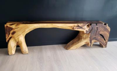 George Nakashima Monumental Free Form Acacia Console Table In the Style of George Nakashima