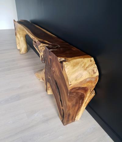 George Nakashima Monumental Free Form Acacia Console Table In the Style of George Nakashima