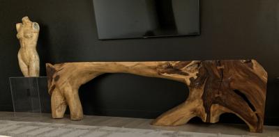 George Nakashima Monumental Free Form Acacia Console Table In the Style of George Nakashima