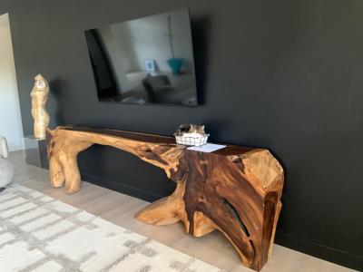 George Nakashima Monumental Free Form Acacia Console Table In the Style of George Nakashima