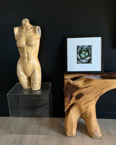 George Nakashima Monumental Free Form Acacia Console Table In the Style of George Nakashima