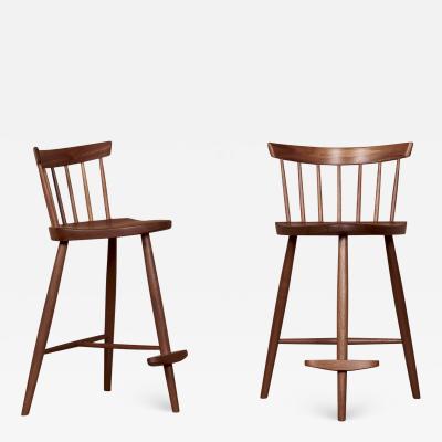 George Nakashima Pair of Nakashima Studio Mira Nakashima Mira Bar Stools in Walnut US 2021