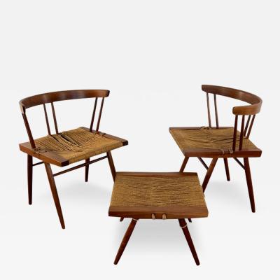 George Nakashima Set of Grass Seated Chairs and Stool by George Nakashima Circa 1960s