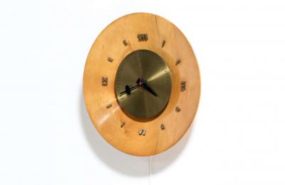 George Nelson George Nelson Birch Brass Wall Clock for Howard Miller