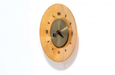 George Nelson George Nelson Birch Brass Wall Clock for Howard Miller