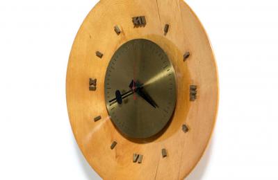 George Nelson George Nelson Birch Brass Wall Clock for Howard Miller