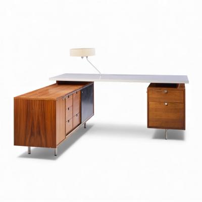 George Nelson George Nelson for Herman Miller 9000 Series Walnut Formica Desk w Return Lamp
