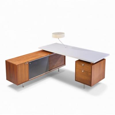 George Nelson George Nelson for Herman Miller 9000 Series Walnut Formica Desk w Return Lamp