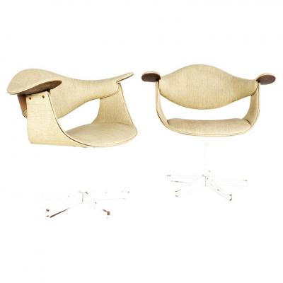 George Nelson George Nelson for Herman Miller Mid Century Swag Wood Leg Chairs Pair