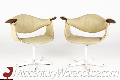 George Nelson George Nelson for Herman Miller Mid Century Swag Wood Leg Chairs Pair