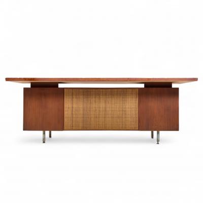George Nelson George Nelson for Herman Miller Mid Century Walnut and Cane Executive Desk