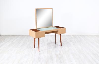 George Nelson Leather Walnut Illuminated Vanity with Mirror Ottoman for Herman Miller