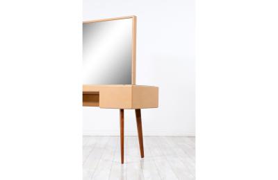 George Nelson Leather Walnut Illuminated Vanity with Mirror Ottoman for Herman Miller