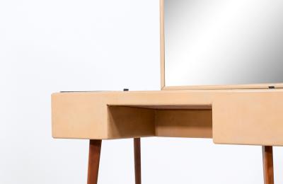 George Nelson Leather Walnut Illuminated Vanity with Mirror Ottoman for Herman Miller