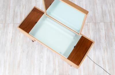 George Nelson Leather Walnut Illuminated Vanity with Mirror Ottoman for Herman Miller